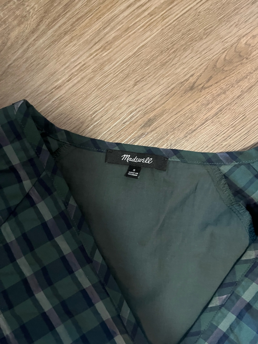 Madewell Green and Navy Plaid Wrap Dress - Picture 2 of 3